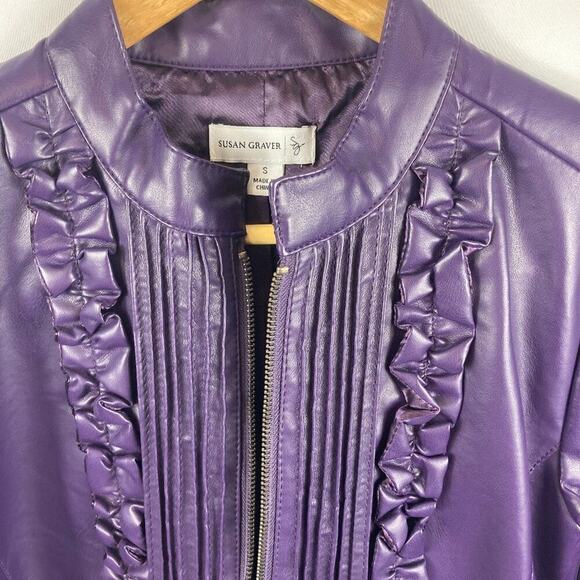 Susan Graver Ruffle Front Leather Jacket - Picture 2 of 4